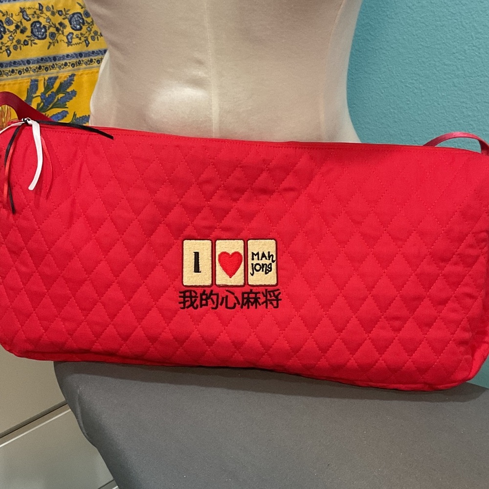 Oversized Red Quilted Mahjongg tile bags